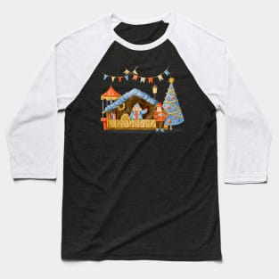 Christmas Market Watercolor Baseball T-Shirt